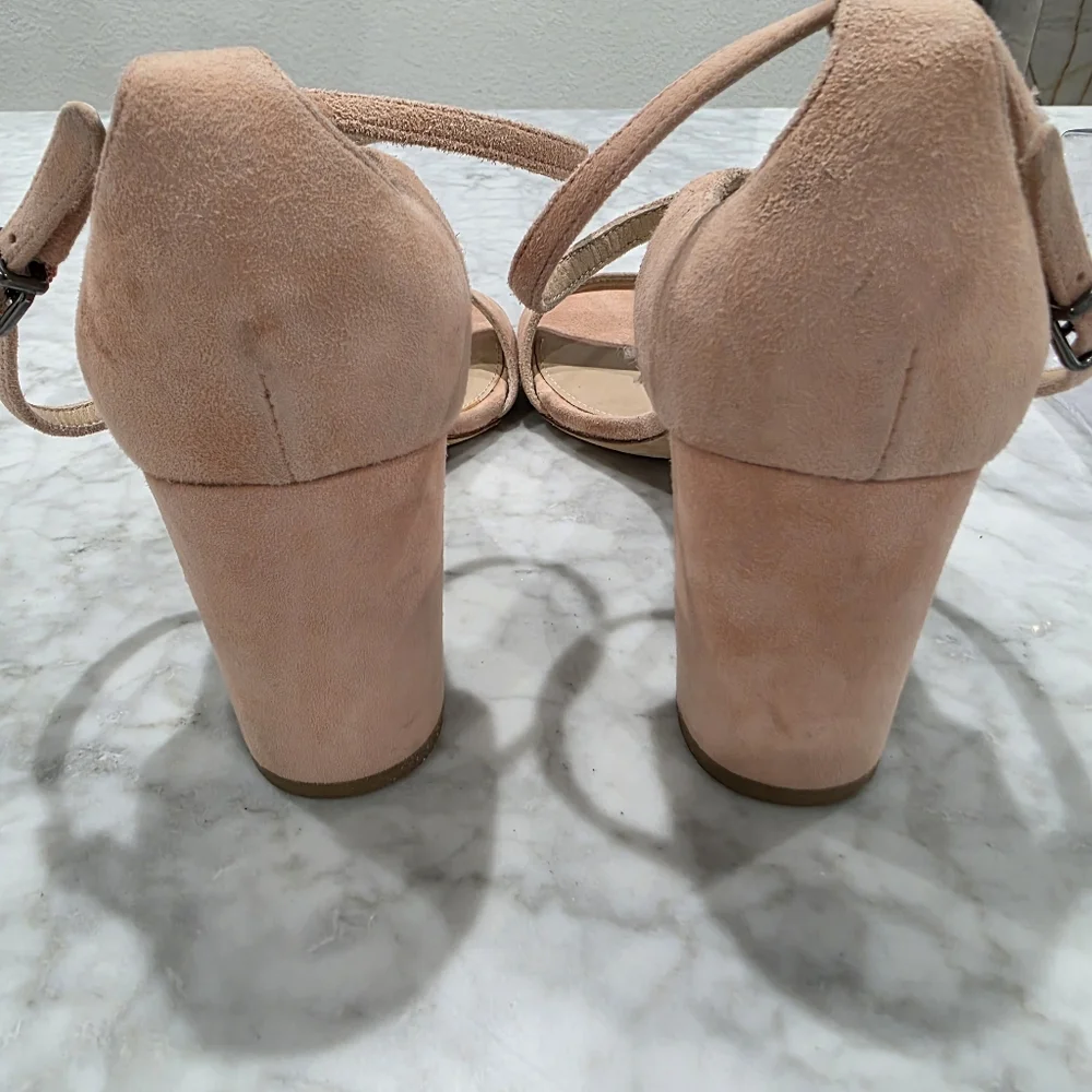 NEW Via Spiga Suede‎ Pink Nude Open Toe Block Heels 9